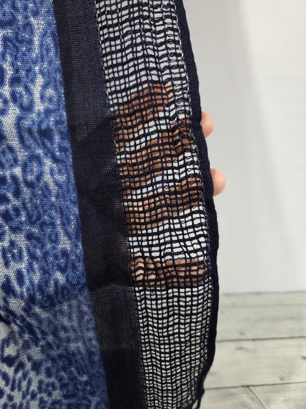 Blue Leopard Scarf with Fringe